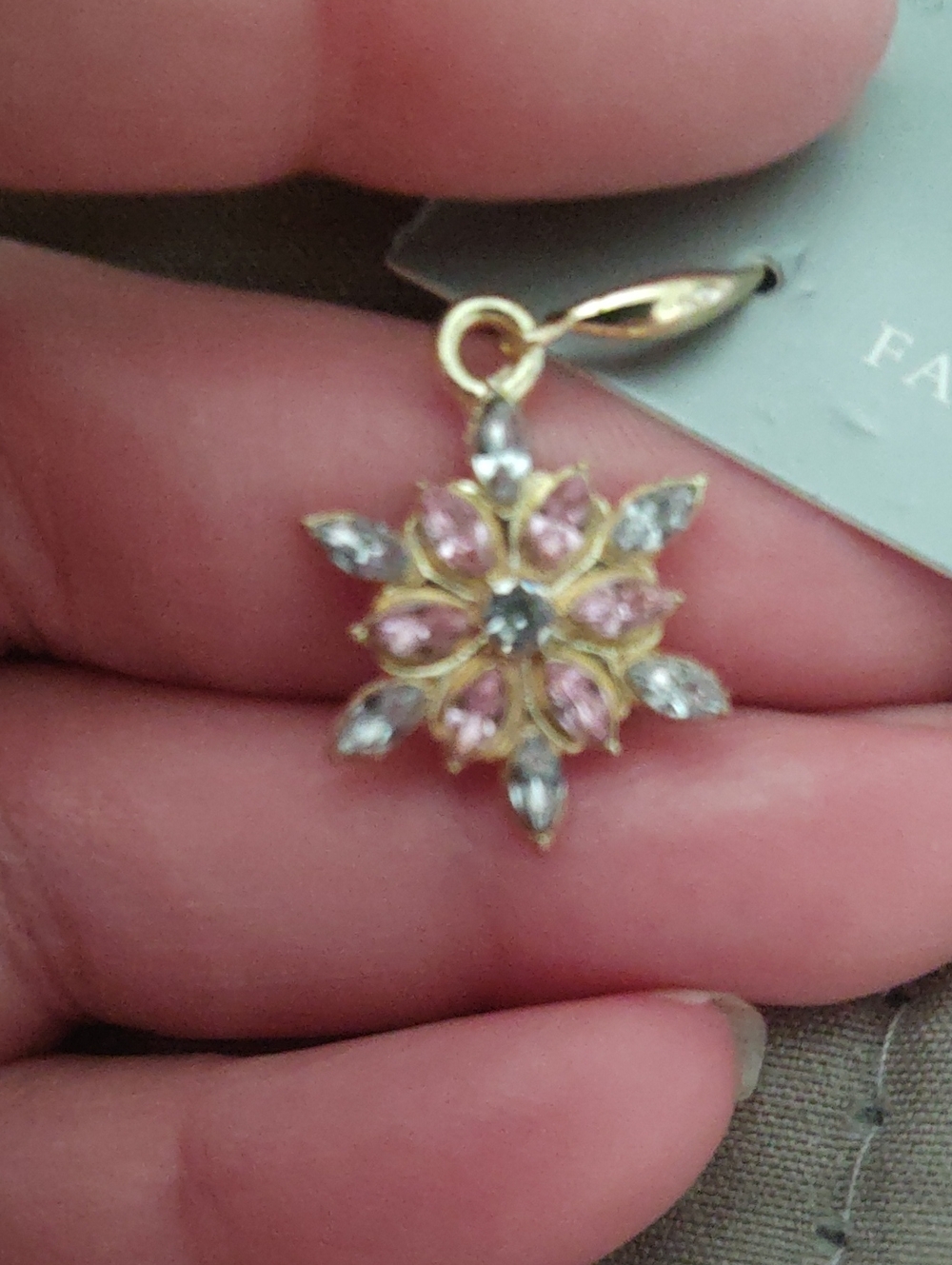 Pink Rhinestone Snowflake Earrings - Picture 2 of 3